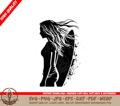 Surfer Girl - Digital Design in Multiple File Formats (SVG, PNG, JPG, AI, PDF, DXF, EPS, WebP)