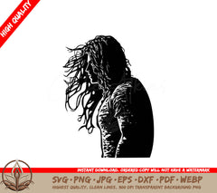 Surfer with Long Hair - Digital Download (SVG, PNG, JPG, AI, PDF, DXF, EPS, WebP)