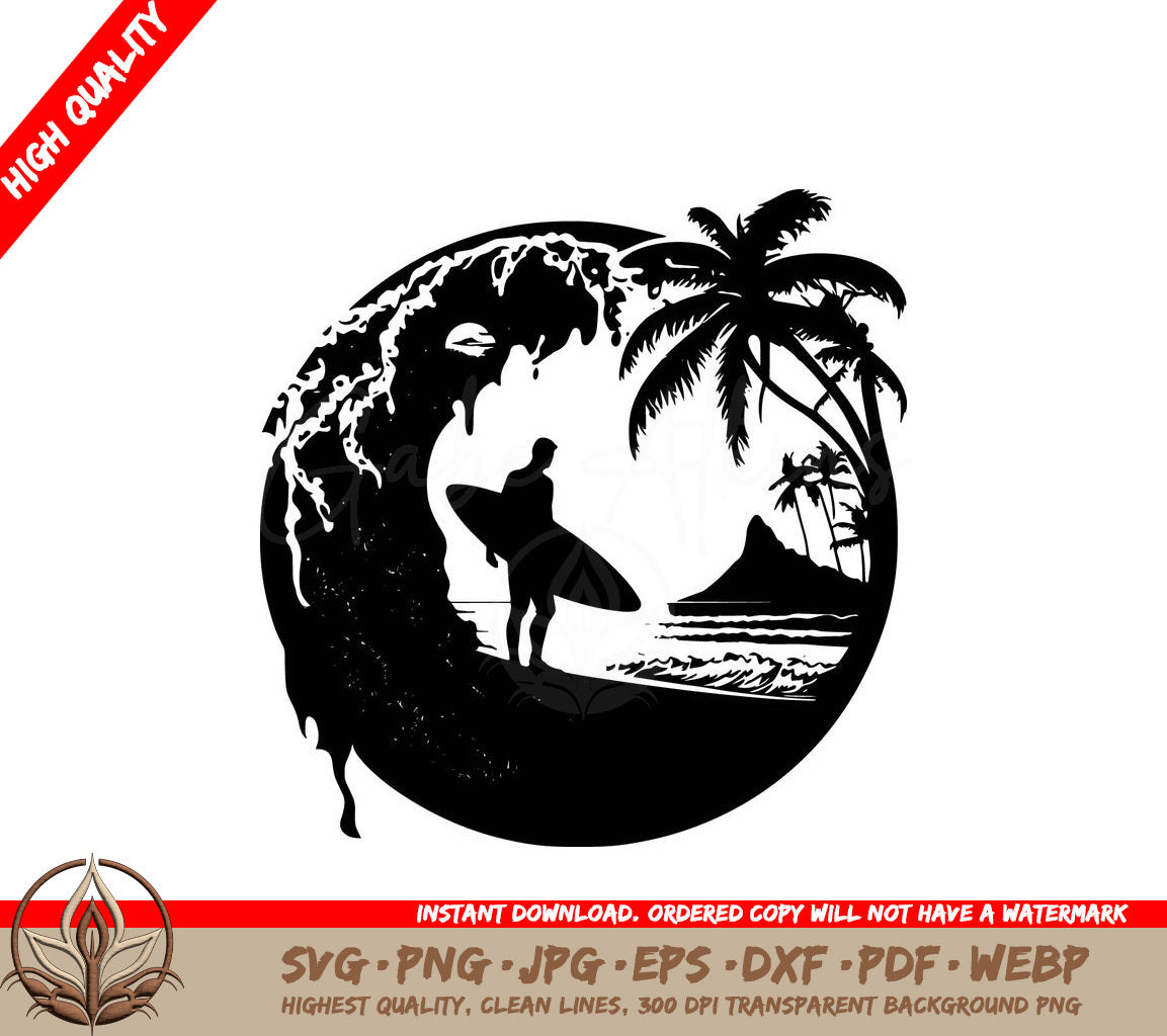 Surfing in Hawaii: Multi-Format Digital Design File (SVG, PNG, JPG, AI, PDF, DXF, EPS, WebP)