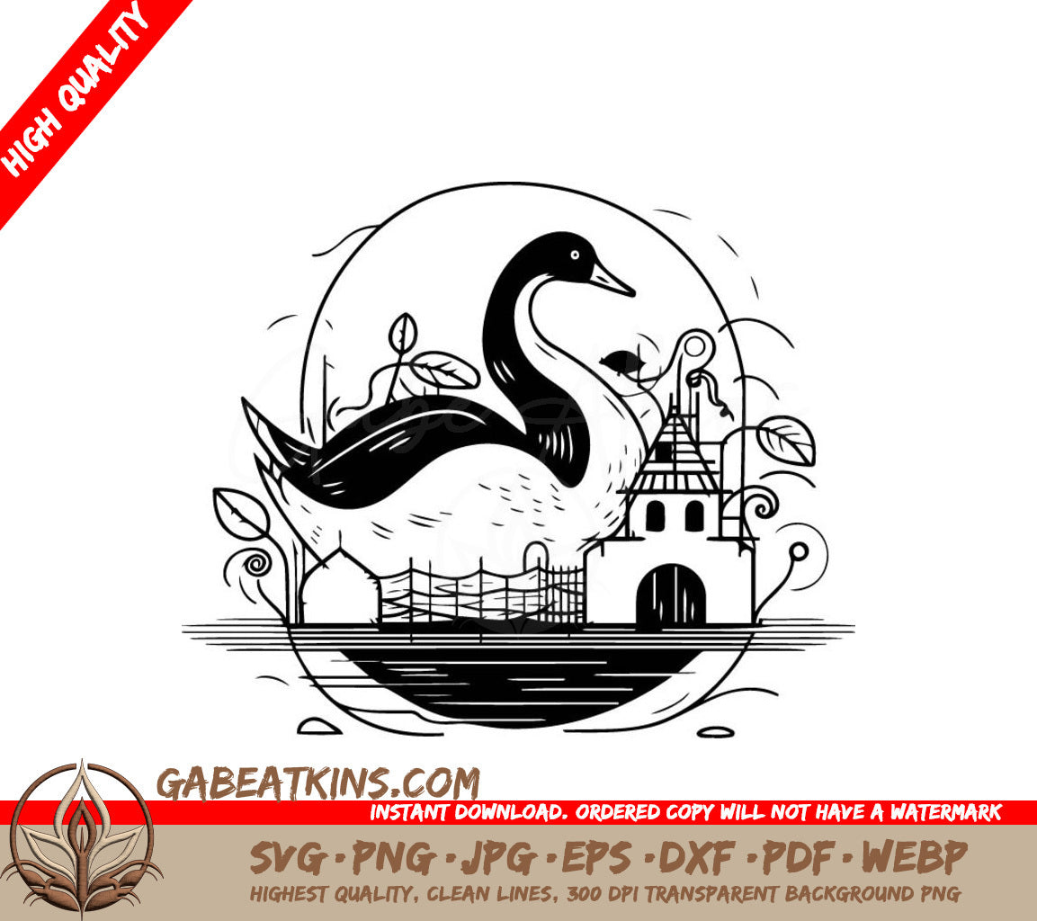 Swan Castle SVG - City Skyline Vector Illustration SVG