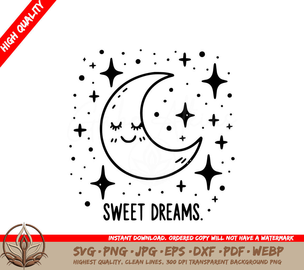 Sweet Dreams Crescent Digital Design File (SVG, PNG, JPG, AI, PDF, DXF, EPS, WebP)