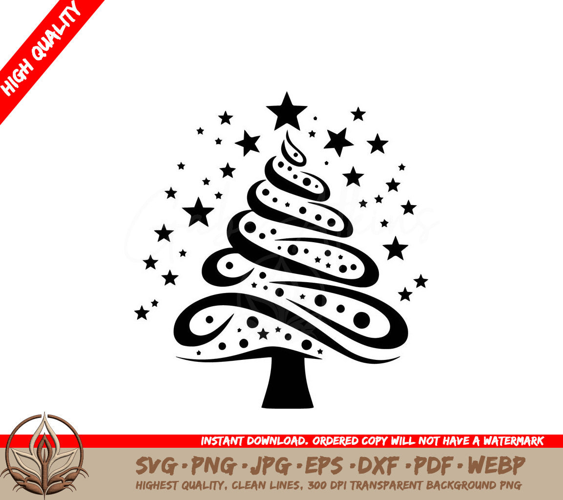 Swirl Christmas Tree SVG, PNG, JPG, AI, PDF, DXF, EPS WebP - Digital Download