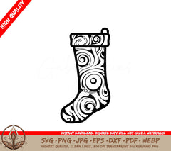 Swirled Christmas Stocking Digital Design File (SVG, PNG, JPG, AI, PDF, DXF, EPS, WebP)