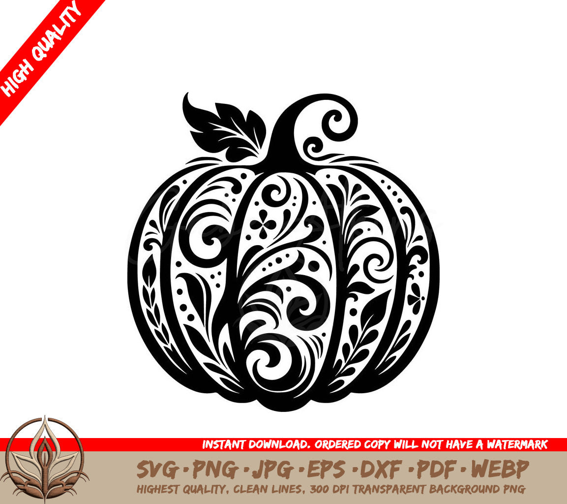 Swirled Pumpkin Digital Design File (SVG, PNG, JPG, AI, PDF, DXF, EPS, WebP)