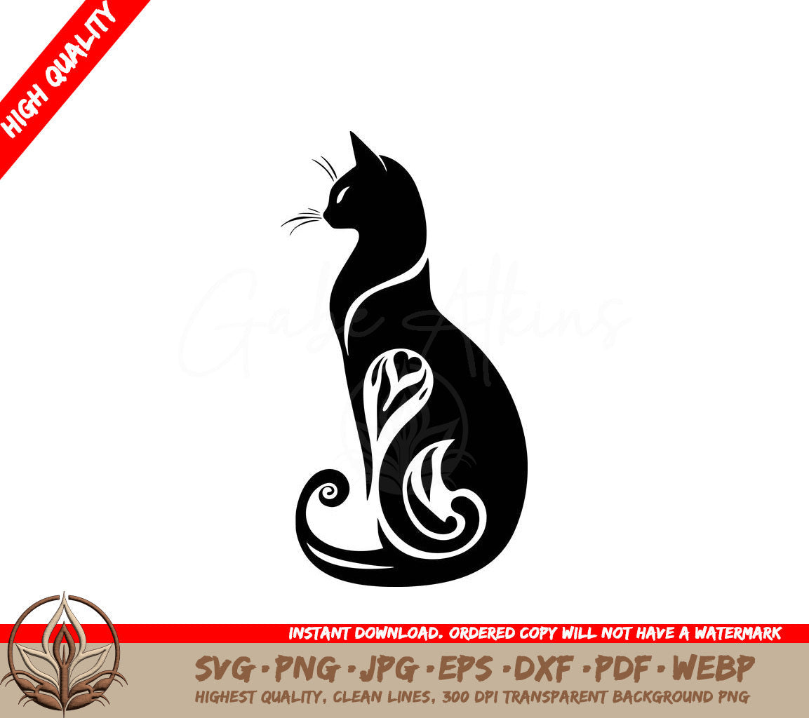 Swirling Feline Digital Design File (SVG, PNG, JPG, AI, PDF, DXF, EPS, WebP)