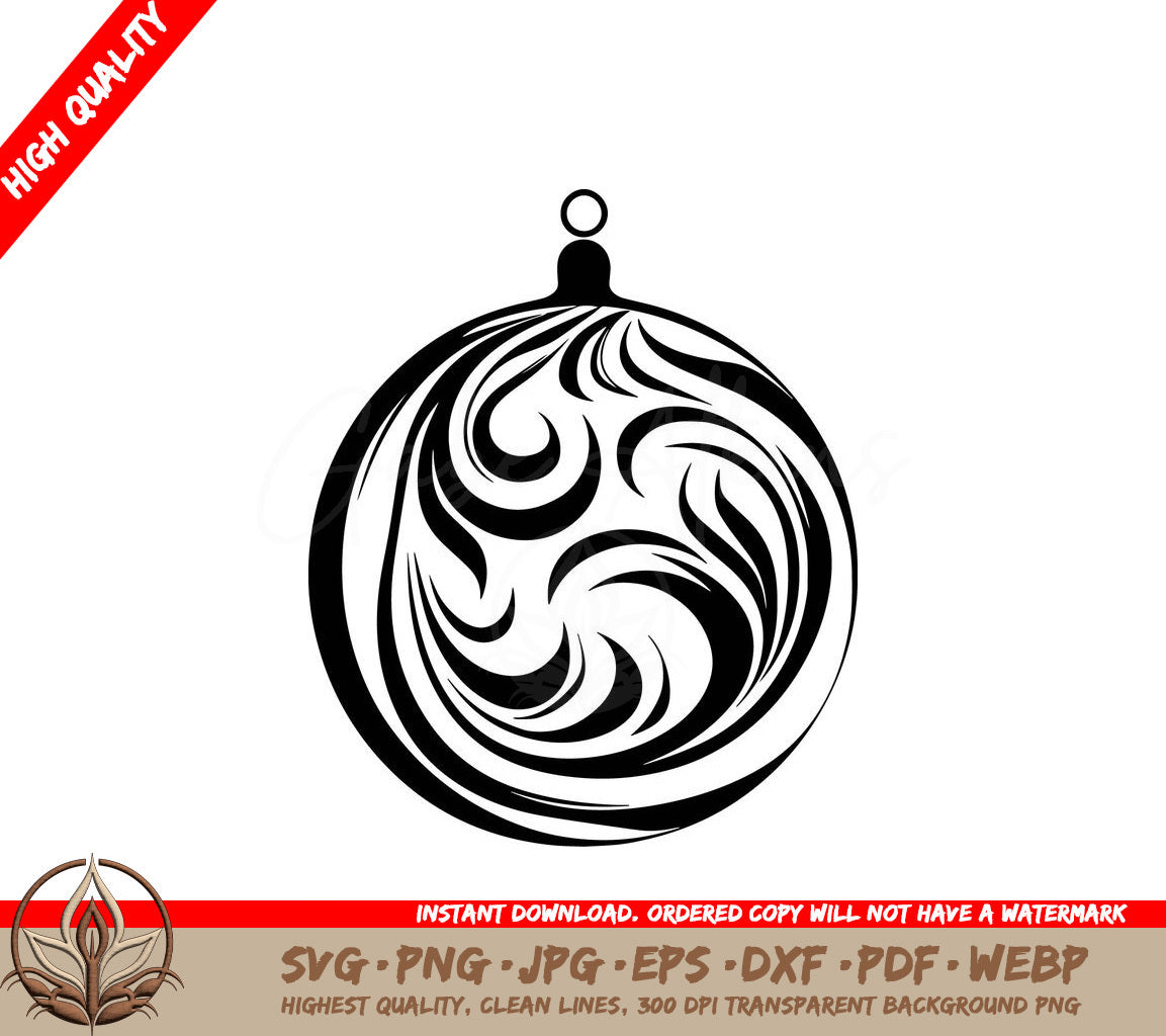 Swirly Christmas Ornament SVG, PNG, JPG, AI, PDF, DXF, EPS and WebP - Digital Download