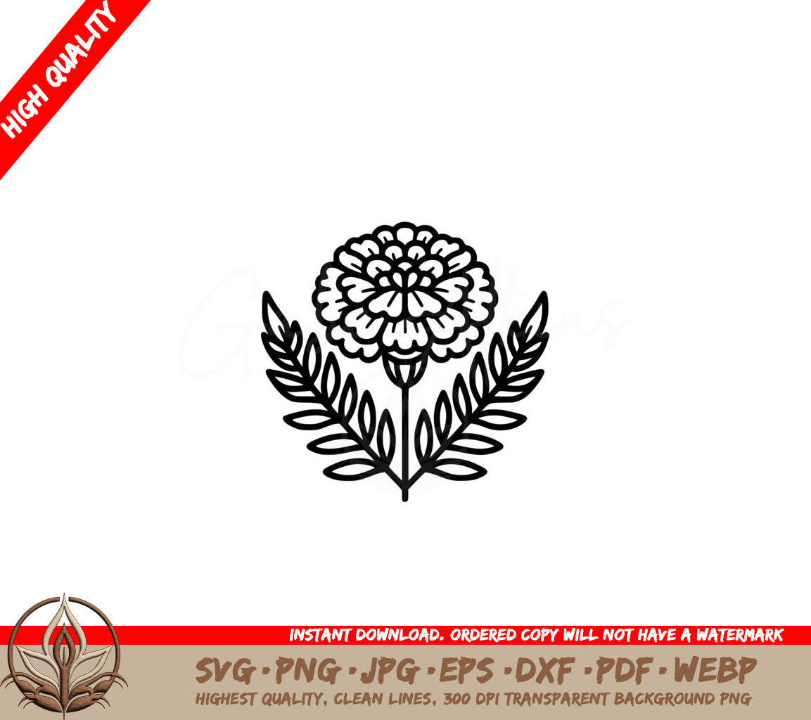 Symmetrical Marigold Flower SVG PNG JPG AI PDF DXF EPS and WebP Digital Download