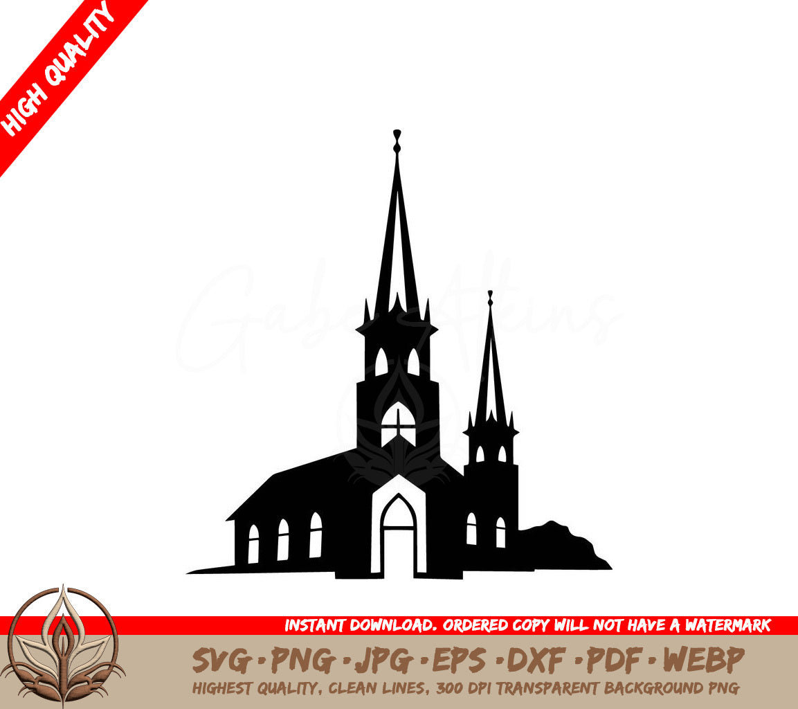 Tall Church Digital Design File in SVG, PNG, JPG, AI, PDF, DXF, EPS and WebP Formats