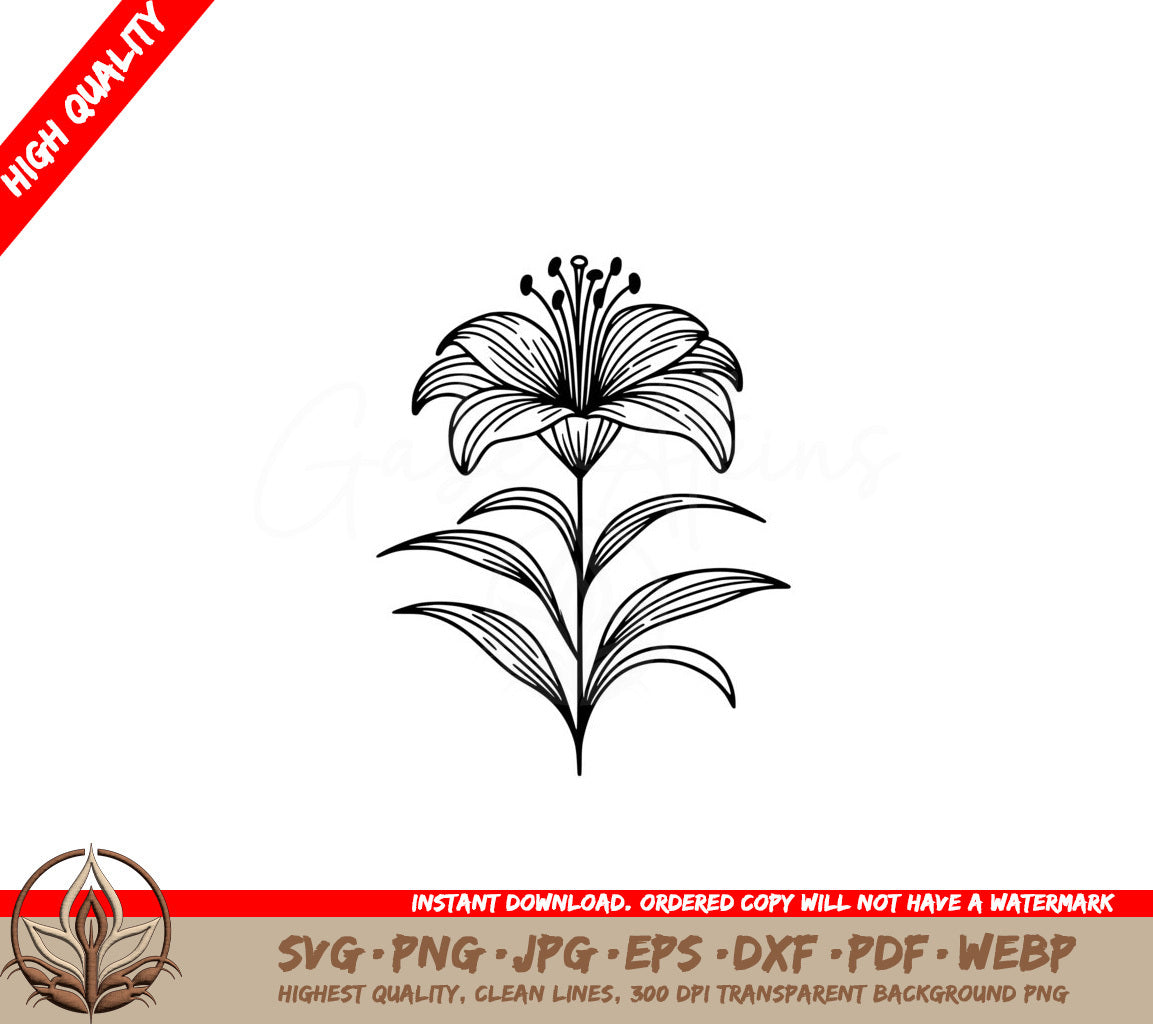 Tall Lily SVG Cut File Lily SVG Flower SVG for Cricut and Silhouette
