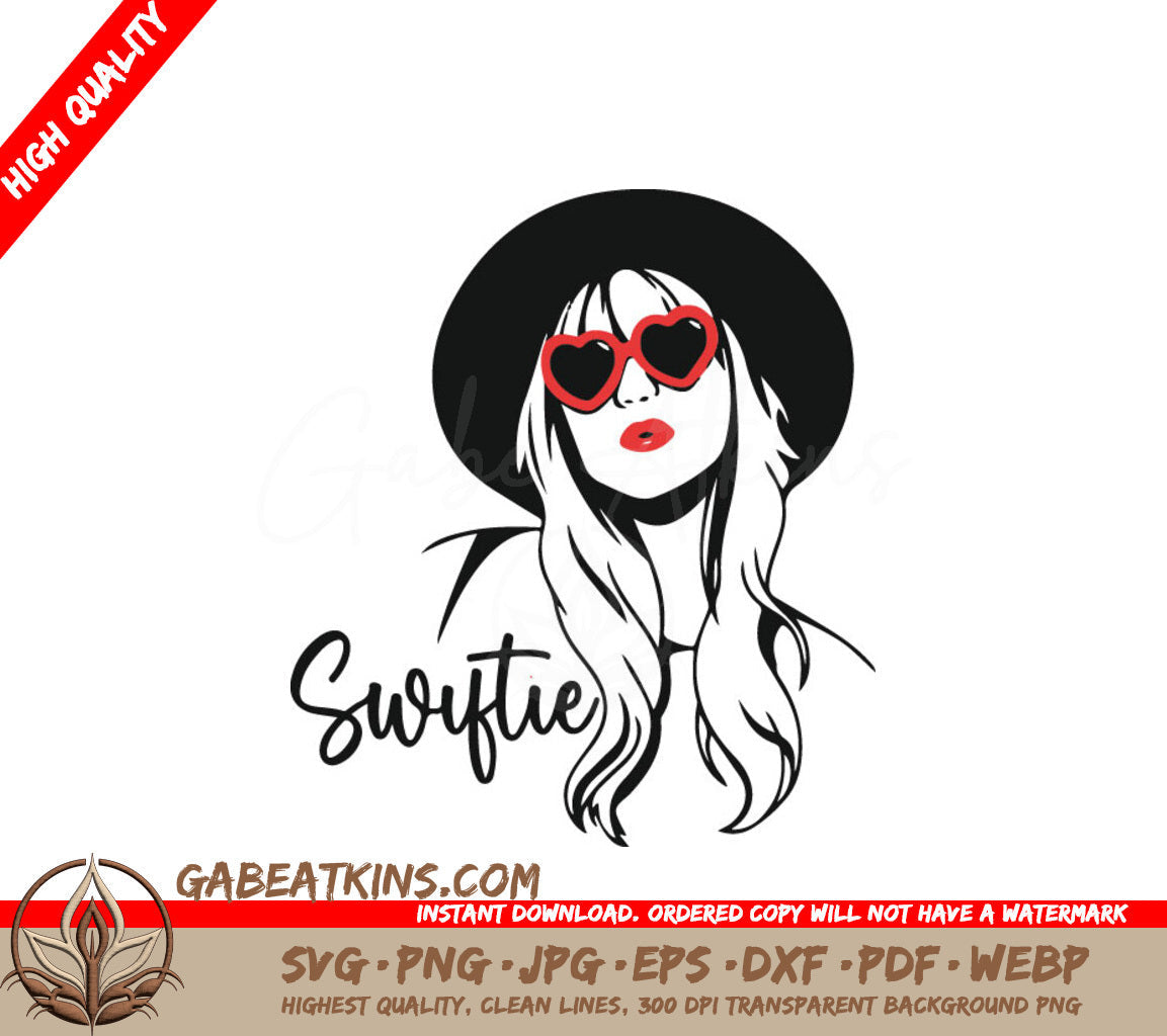 A Woman Wearing A Hat And Heart Shaped Sunglasses SVG - Taylor Swift - Swiftie SVG