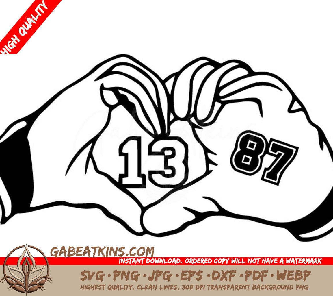 Two Hands Making A Heart With The Number 13 And 87 On Them SVG - Taylor Swift SVG, 13 and 87 with hands forming a heart Shape SVG SVG