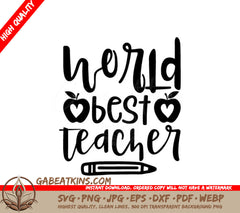 Worlds Best Teacher SVG with Apple & Pencil SVG