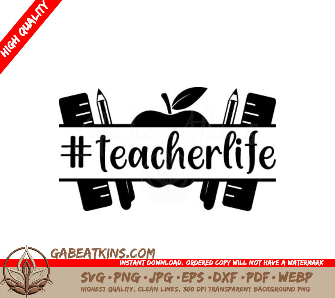 Teacher Life Design SVG - Apple, Pencils, Notebooks & Pen SVG