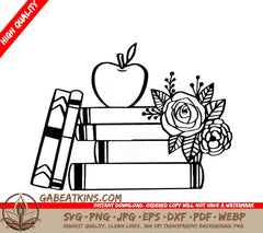 Books An Apple And Roses SVG - Teacher Monogram SVG SVG