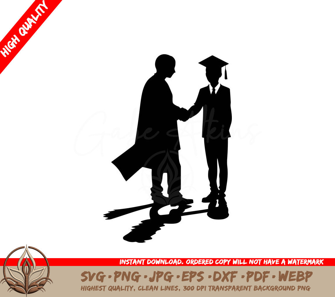 Teacher Shaking Hands With A Student At Graduation Digital Design in SVG, PNG, JPG, AI, PDF, DXF, EPS and WebP File Formats