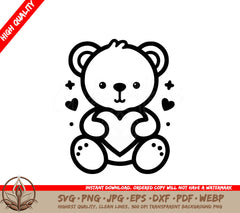 A Black And White Drawing Of A Teddy Bear Holding A Heart