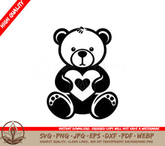 A Black And White Teddy Bear Holding A Heart