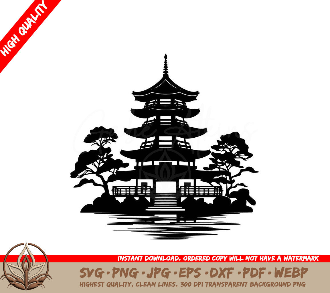 Temple Tranquility: Digital Design in Multiple File Formats (SVG, PNG, JPG, AI, PDF, DXF, EPS, WebP)