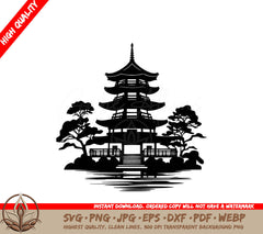 Temple Tranquility: Digital Design in Multiple File Formats (SVG, PNG, JPG, AI, PDF, DXF, EPS, WebP)