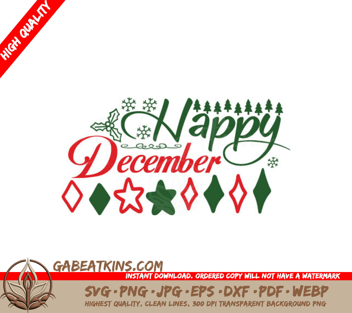 Happy December Trees & Stars SVG SVG
