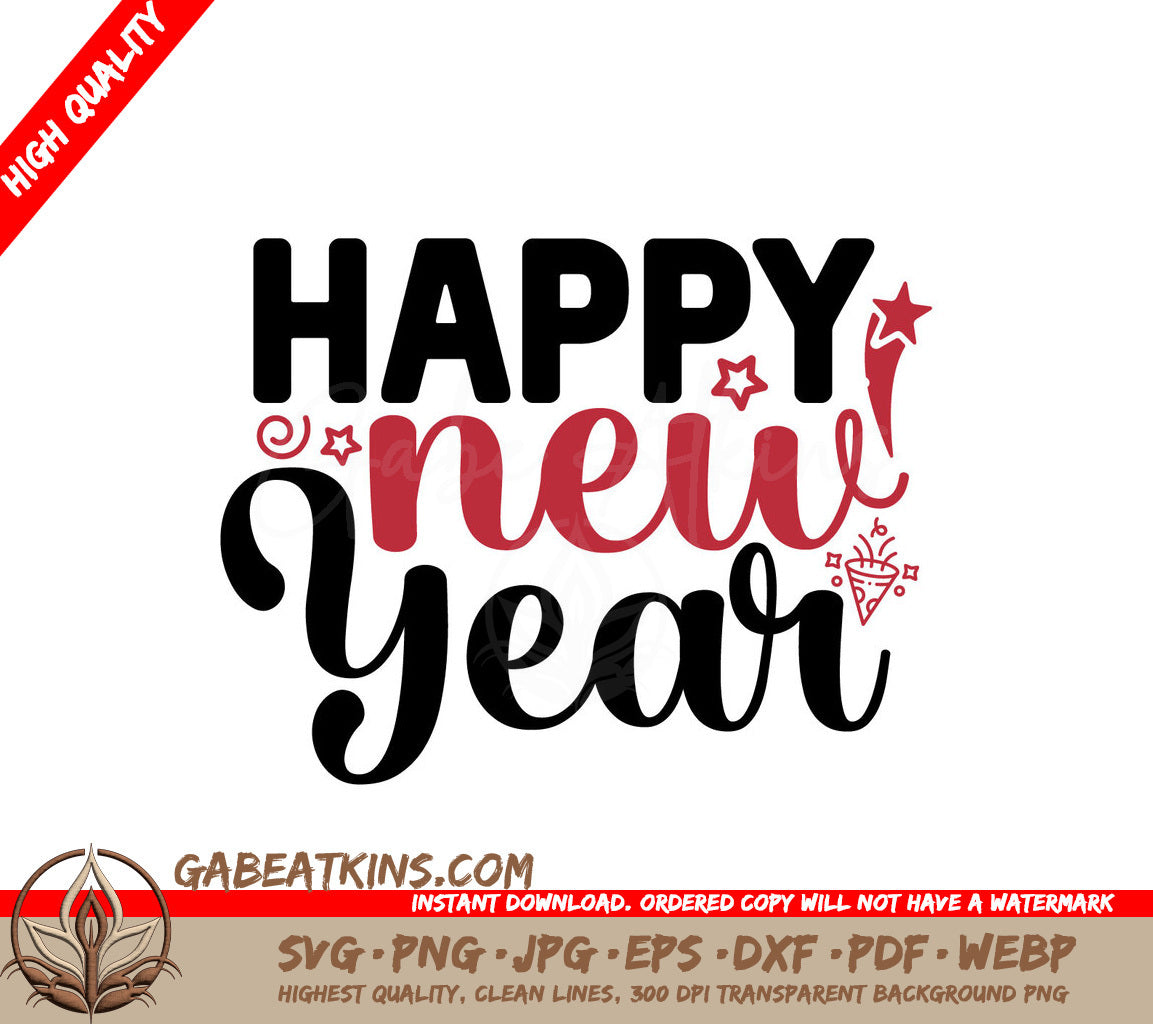 Black & Red Happy New Year SVG SVG