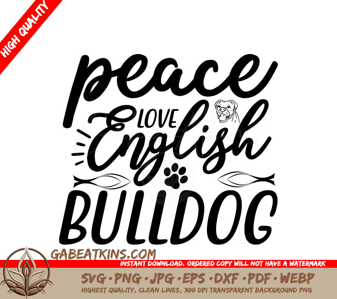 Peace Love Bulldog SVG Design SVG