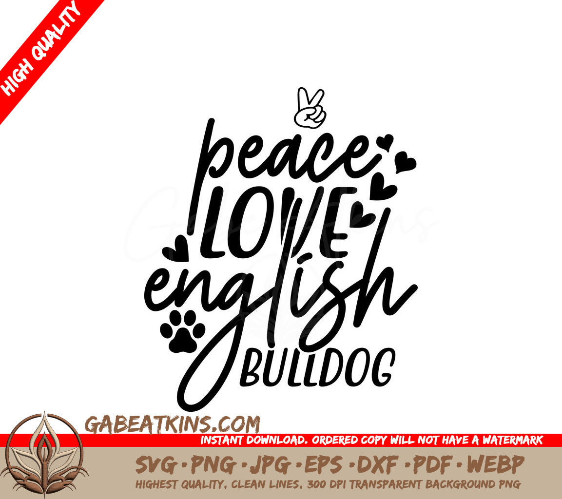 Peace Love Bulldog SVG SVG