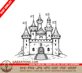Enchanted Castle SVG with Flags - Fantasy Illustration SVG