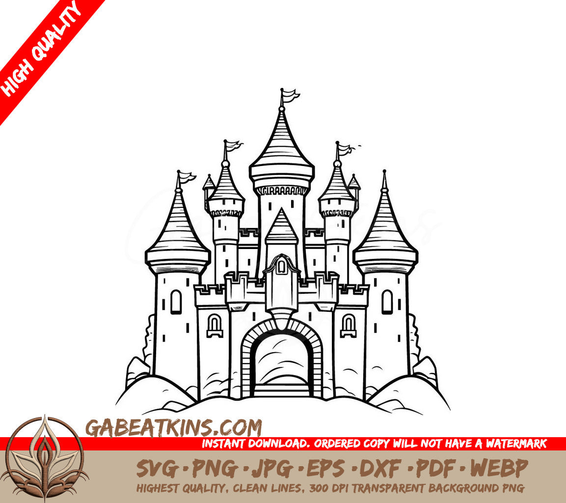 Castle with Flags SVG - Enchanted Isles Fantasy Illustration SVG