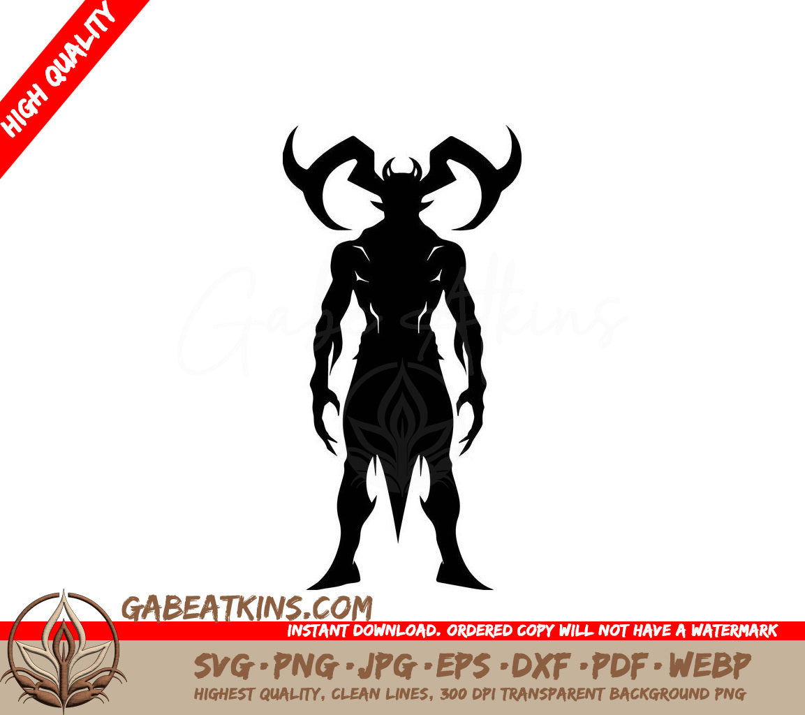 Monster Silhouette SVG with Horns - Demon Wizard Design SVG