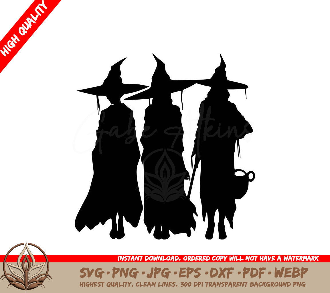 Three Witches Digital Design File (SVG, PNG, JPG, AI, PDF, DXF, EPS, WebP)