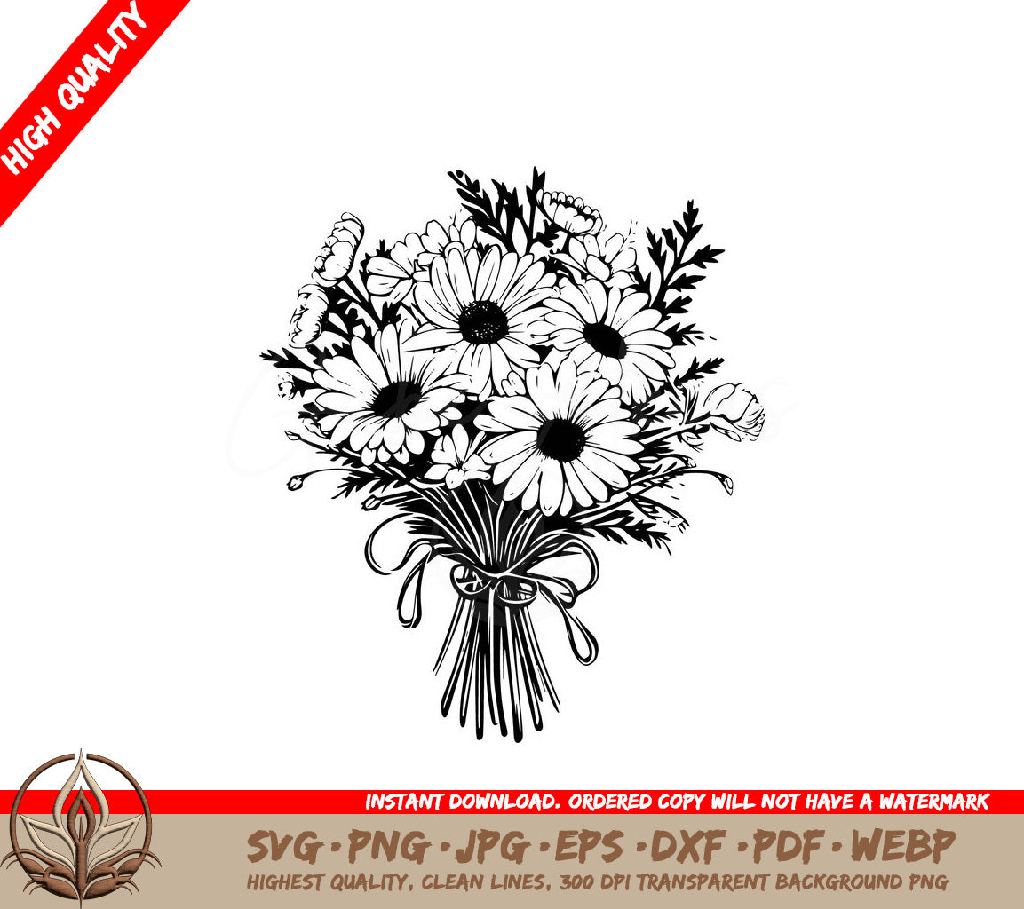 Tied Daisy Bunch - Digital Download (SVG, PNG, JPG, AI, PDF, DXF, EPS, WebP)