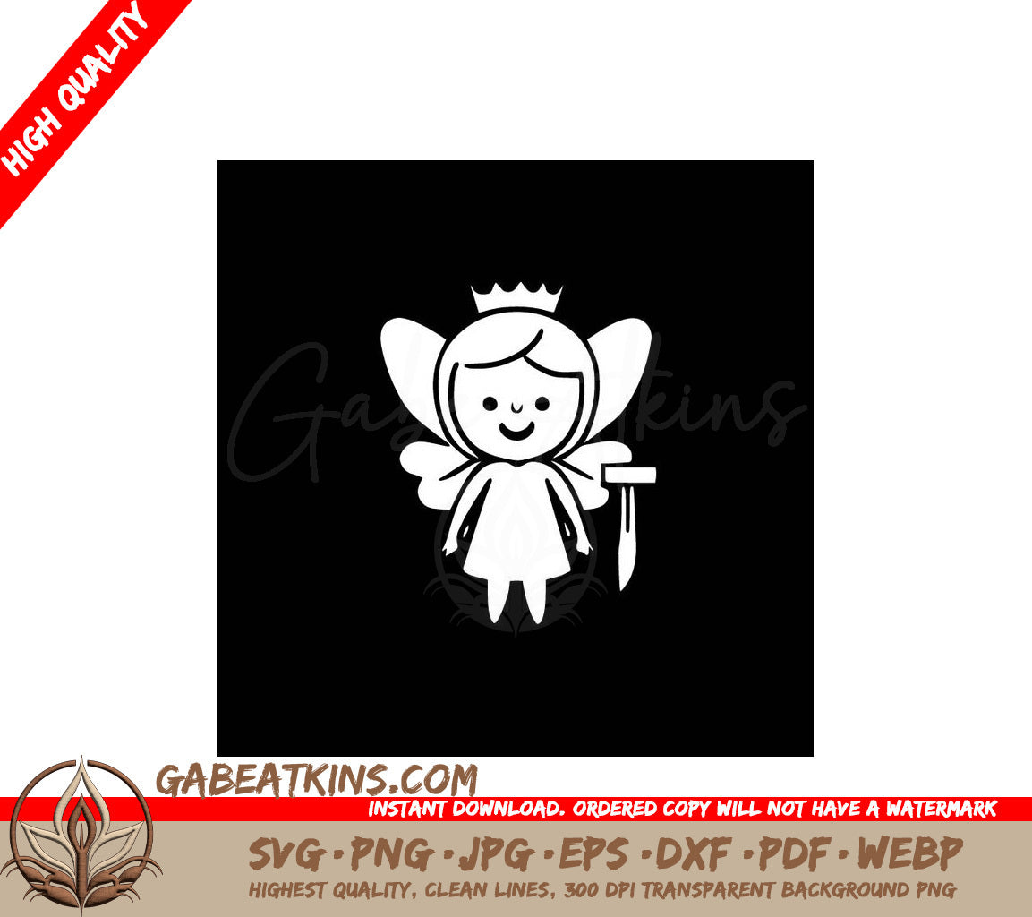## White Fairy with Wings & Crown SVG Minimalist Tooth Fairy Design Vector SVG