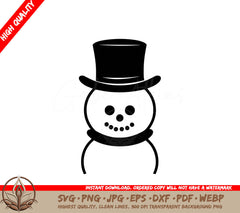Top Hat Snowman - Digital Design Cut File in SVG, PNG, JPG, AI, PDF, DXF, EPS and WebP Formats