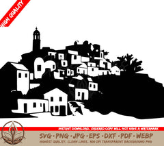 Traditional Greek Village Digital Design Cut File in SVG, PNG, JPG, AI, PDF, DXF, EPS and WebP Formats