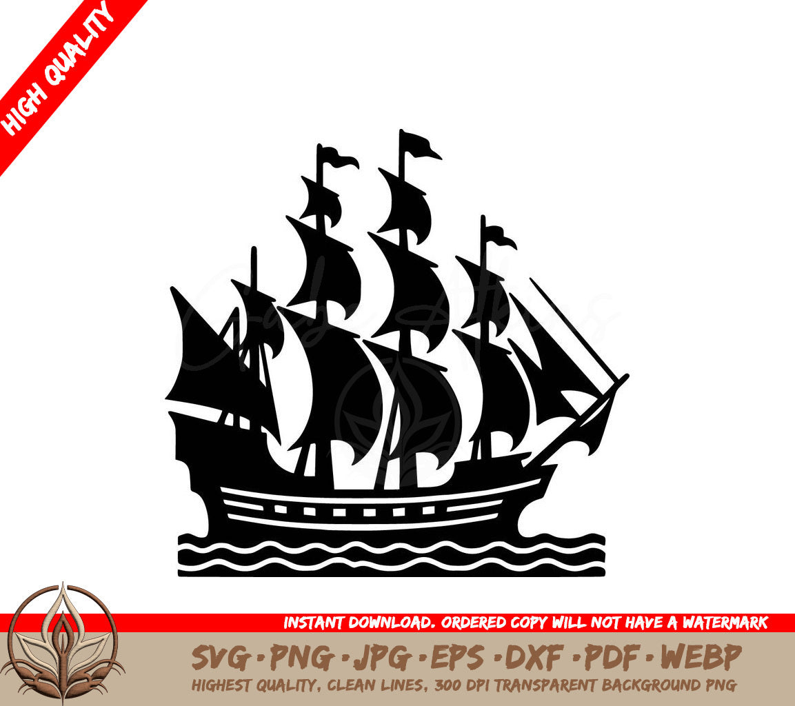 Traditional Mayflower Digital Design in Multiple File Formats