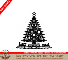 Train Set Christmas Tree SVG, PNG, JPG, AI, PDF, DXF, EPS WebP - Digital Cut File