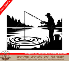Tranquil Fishing - Digital Design in Multiple File Formats (SVG, PNG, JPG, AI, PDF, DXF, EPS, WebP)