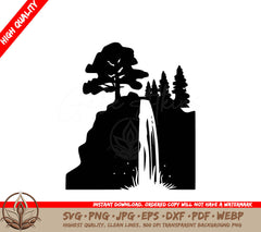 Tranquil Forest Waterfall Digital Design File for Cutting Machines and Printing - SVG, PNG, JPG, AI, PDF, DXF, EPS and WebP Formats
