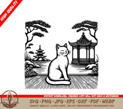 Tranquil Garden Cat: Digital Design File (SVG, PNG, JPG, AI, PDF, DXF, EPS, WebP)