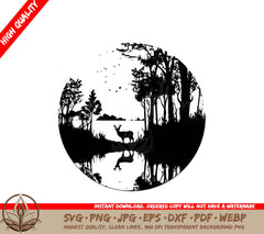 Tranquil Lake Scene Digital Art Print in Multiple File Formats (SVG, PNG, JPG, AI, PDF, DXF, EPS, WebP)