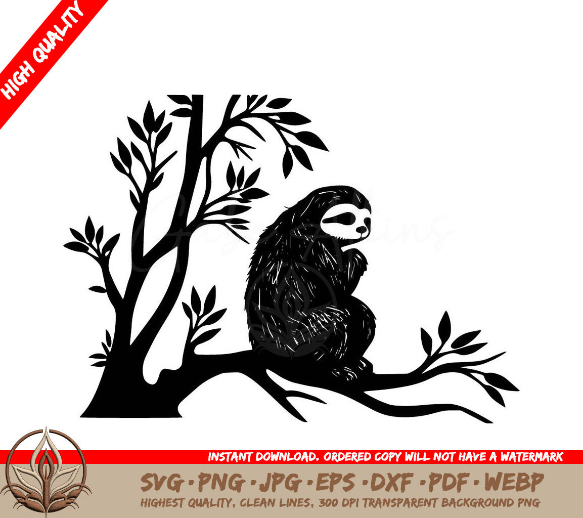 Tranquil Sloth: Digital Design File (SVG, PNG, JPG, AI, PDF, DXF, EPS, WebP)