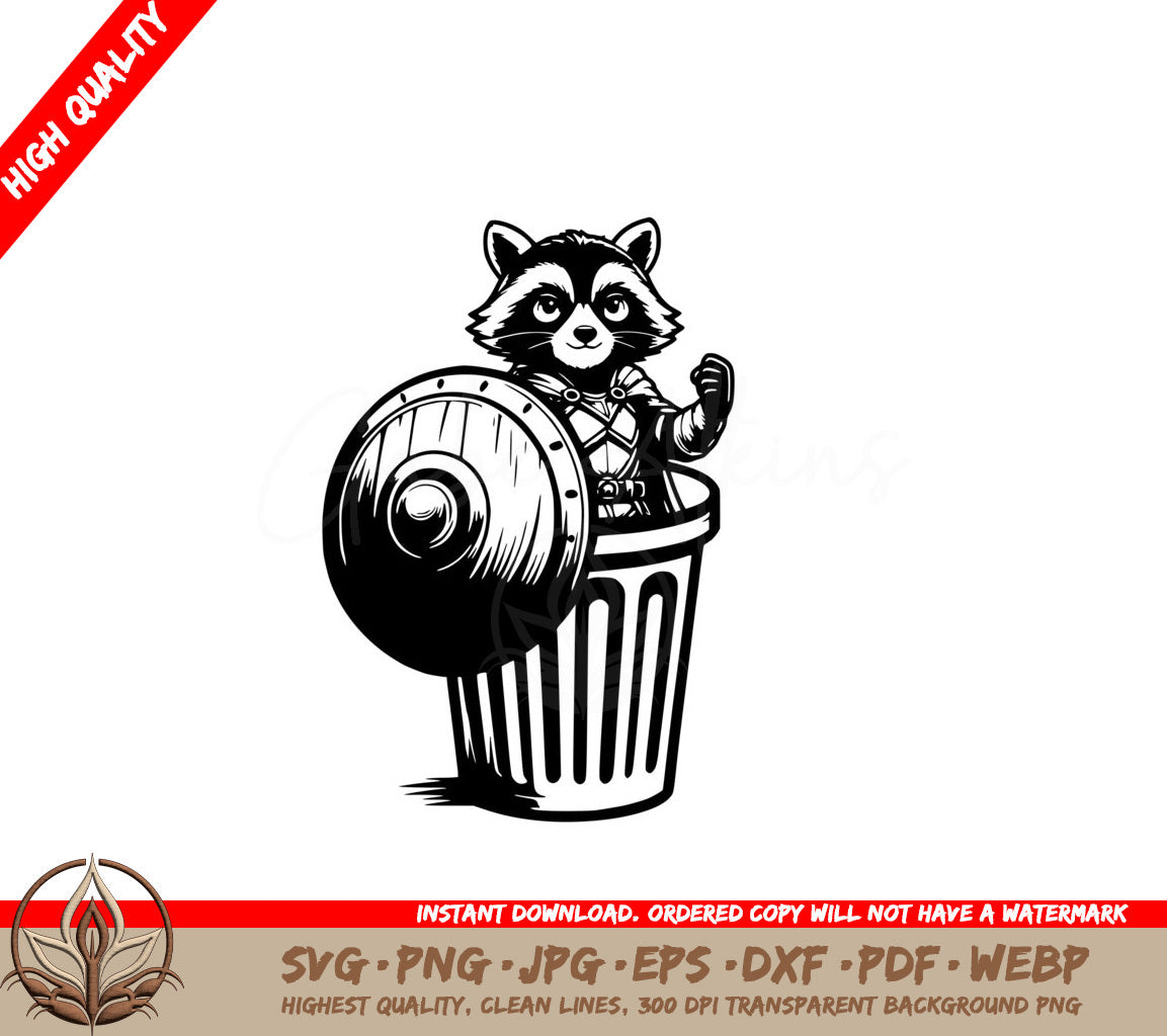 Trashcan Warrior Raccoon SVG PNG JPG AI PDF DXF EPS WebP Digital Download
