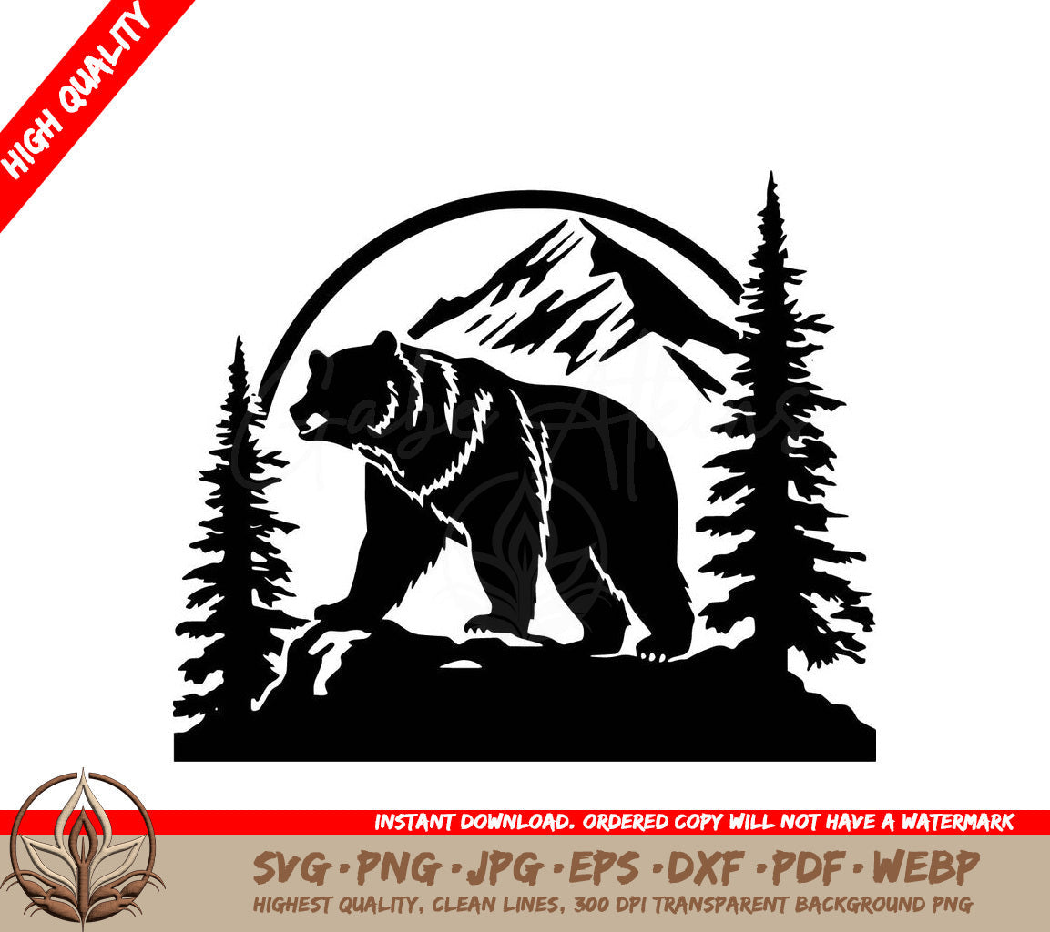 Tree and Mountain Bear - Digital Design in Multiple File Formats (SVG, PNG, JPG, AI, PDF, DXF, EPS, WebP)
