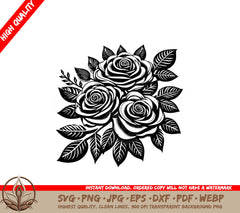 Triple Rose Delight SVG PNG JPG AI PDF DXF EPS WebP - Digital Download