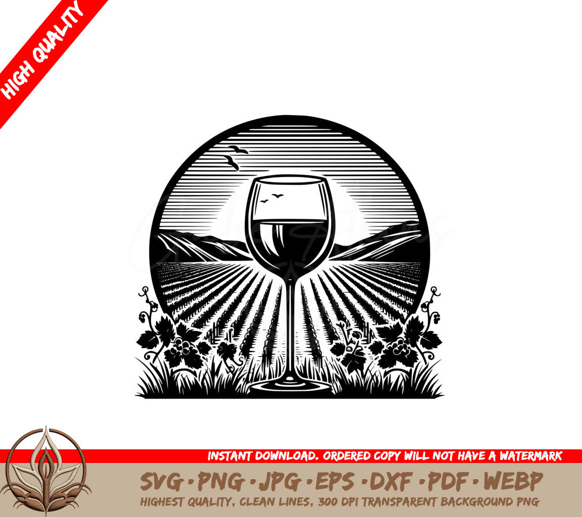 Twilight Vineyard Cheers SVG Cut File Design Download