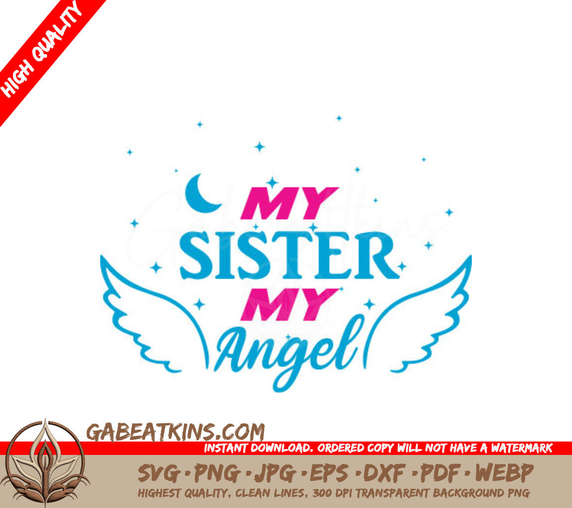 My Sister My Angel with Wings SVG - Typography T-Shirt Design SVG