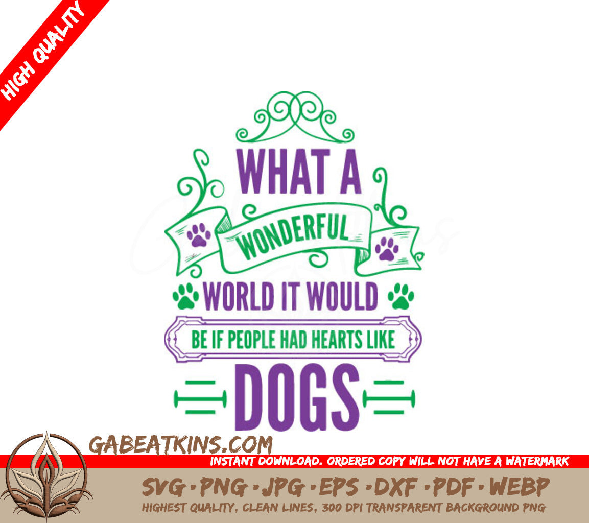 What A Wonderful World Dog Hearts SVG - Typography T-Shirt Design SVG