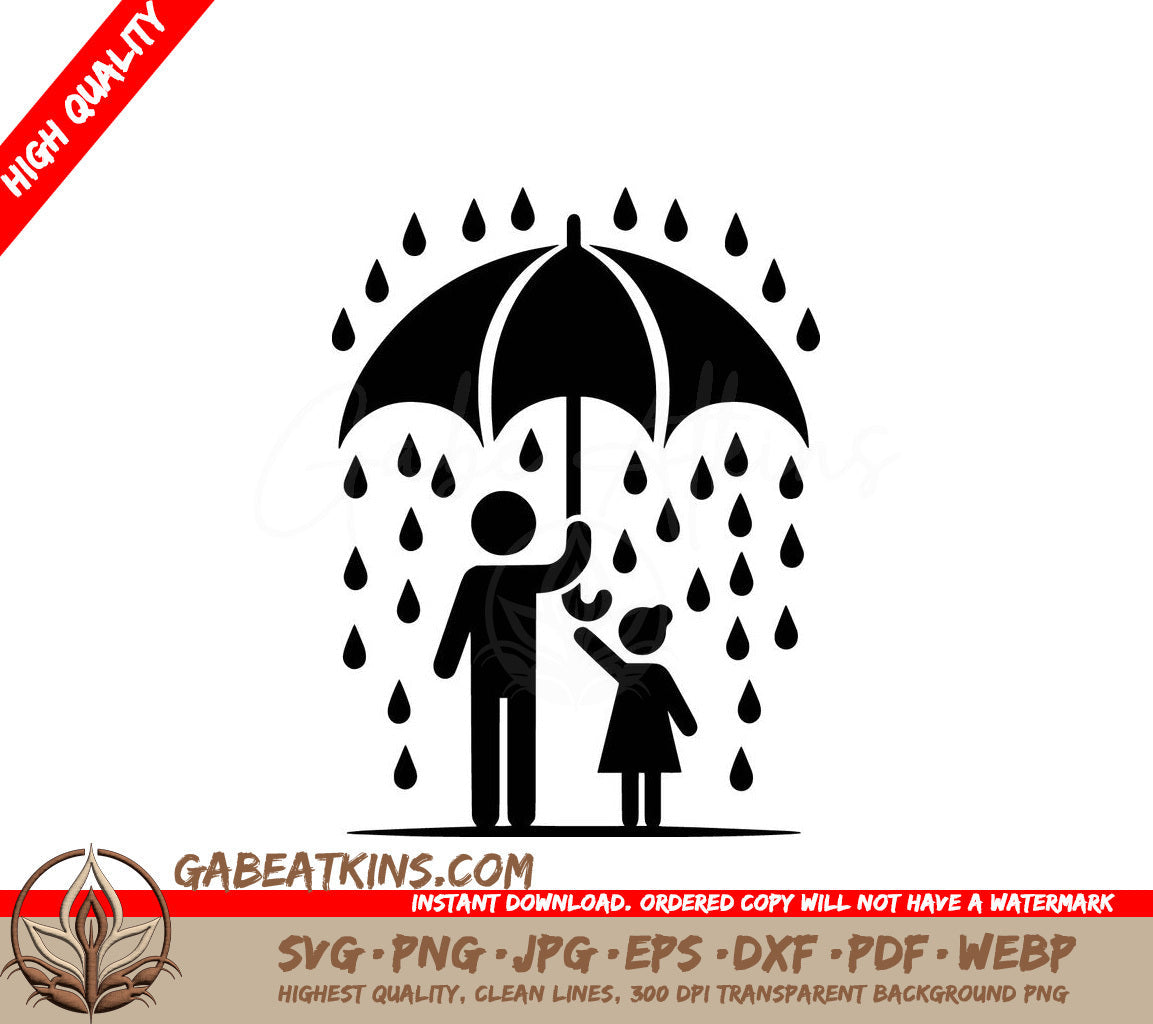 A Man Holds An Umbrella Over A Little Girl In The Rain SVG - Umbrella Sharing SVG
