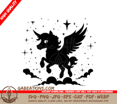 Unicorn with Wings SVG - Flying Night Sky Vector Illustration SVG
